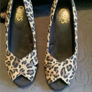 Chaps leopard print peep toe wedge sandal, 6.5